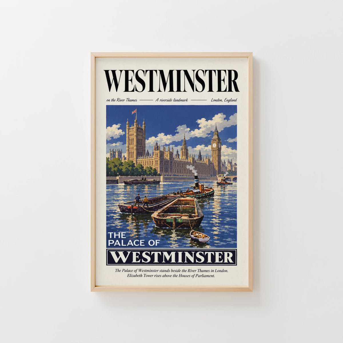 Vintage Westminster London Poster, Thames Wall Art Print