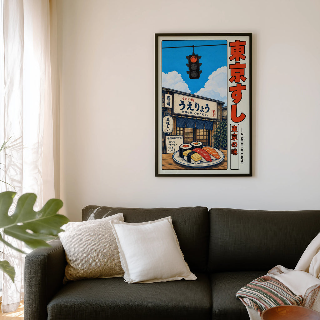 Vintage Tokyo Sushi Print, Japanese Food Poster Wall Art