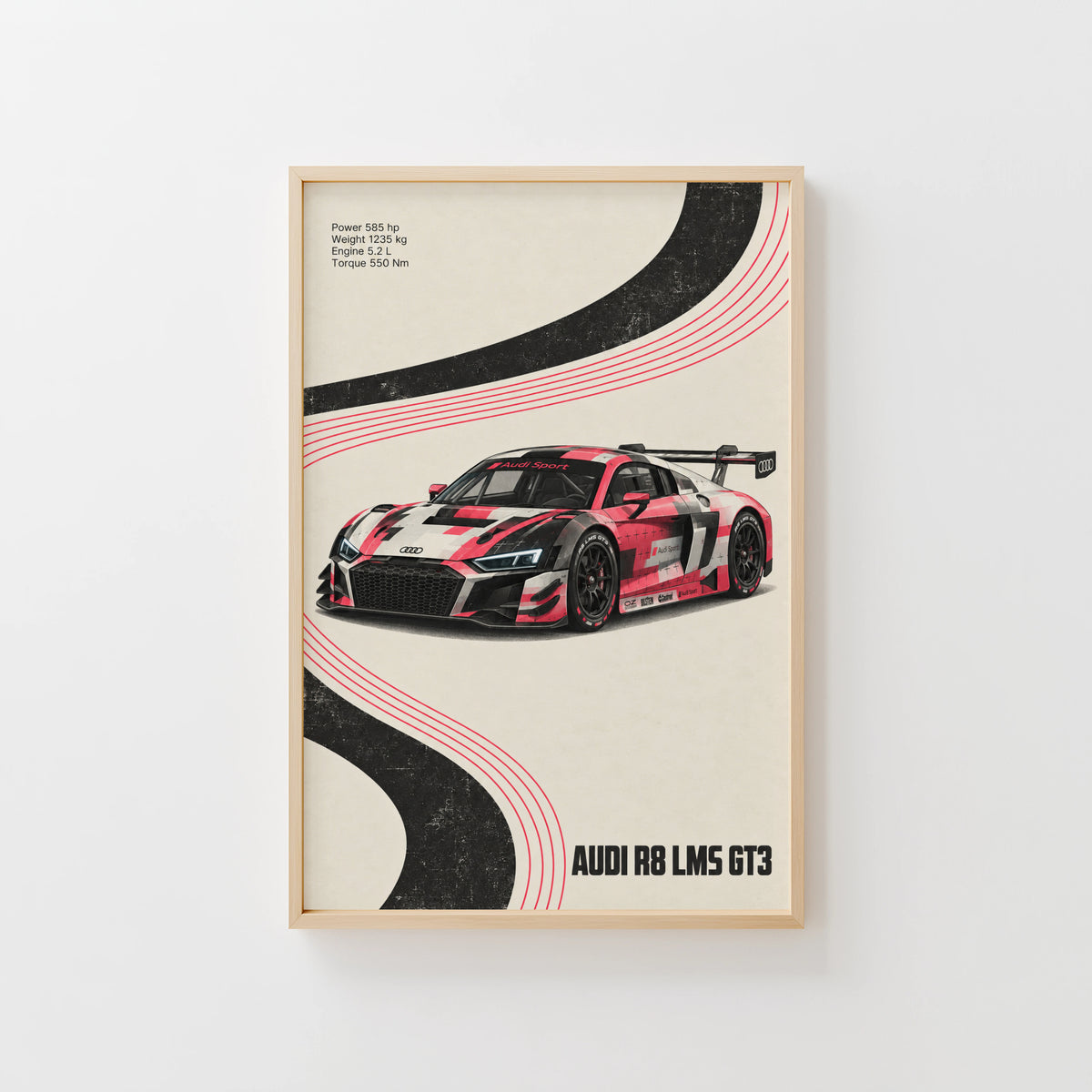 Vintage Audi R8 LMS GT3 Print, Racing Car Poster Art