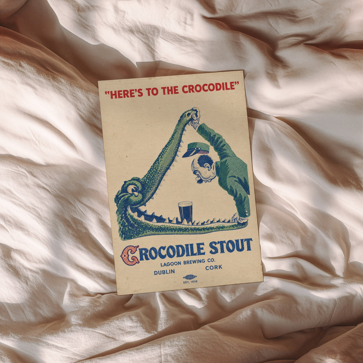 Vintage Crocodile Stout Beer Print, Poster, Pub Wall Art
