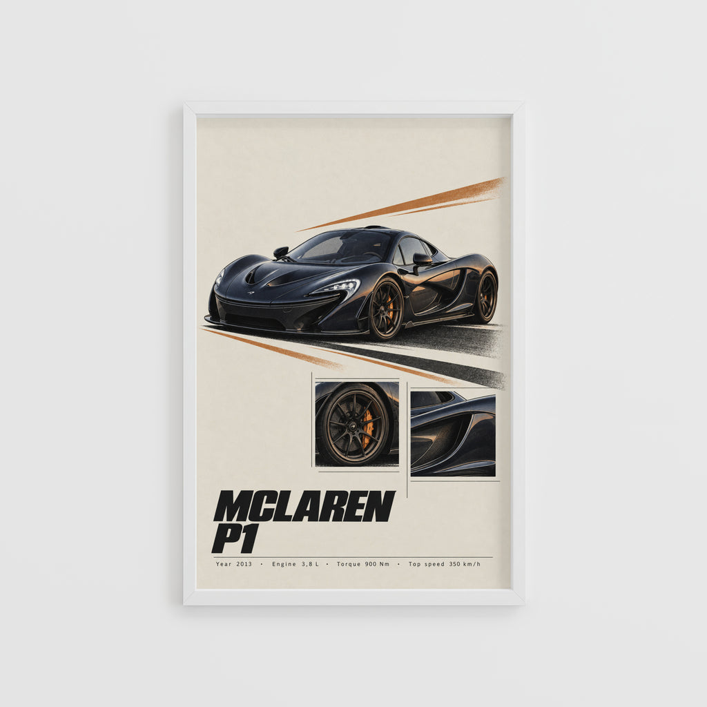 Vintage McLaren P1 Print, Supercar Wall Art