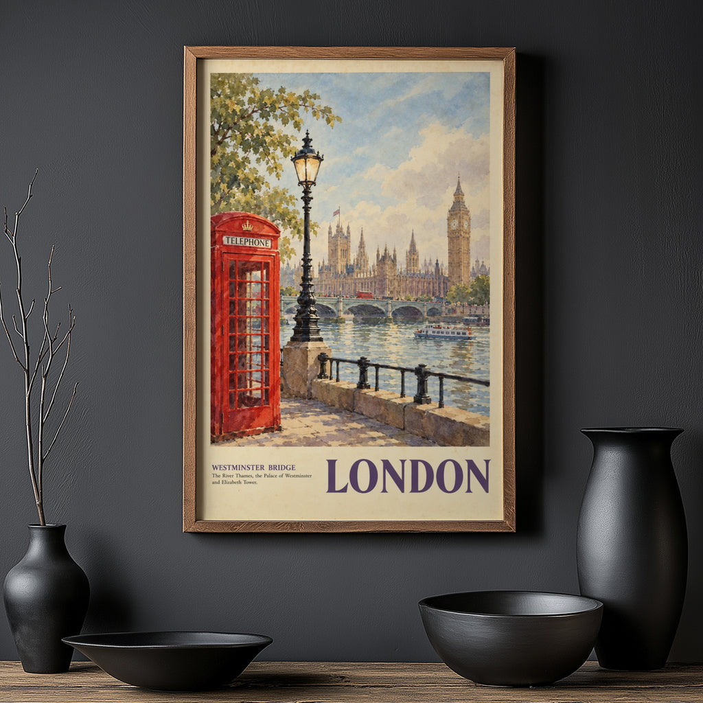 Vintage London Poster, Westminster Bridge Wall Art