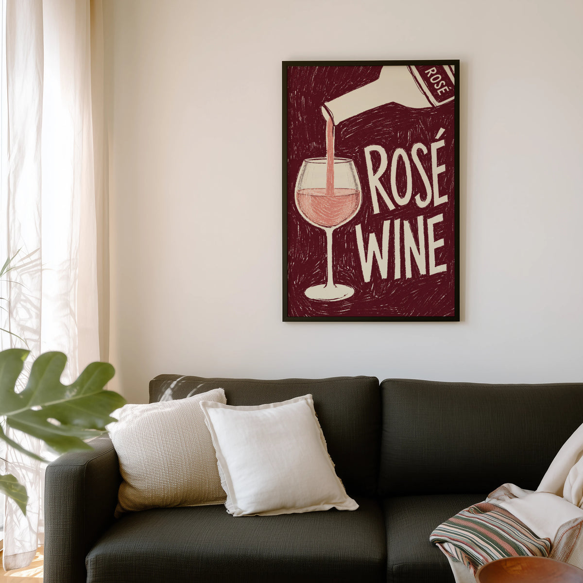 Vintage Rose Wine Print Poster, Wine Wall Art