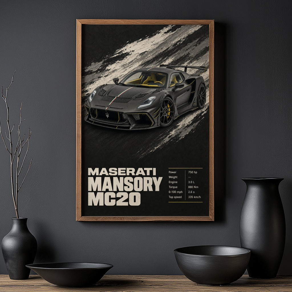 Vintage Maserati MC20 Print, Supercar Wall Art