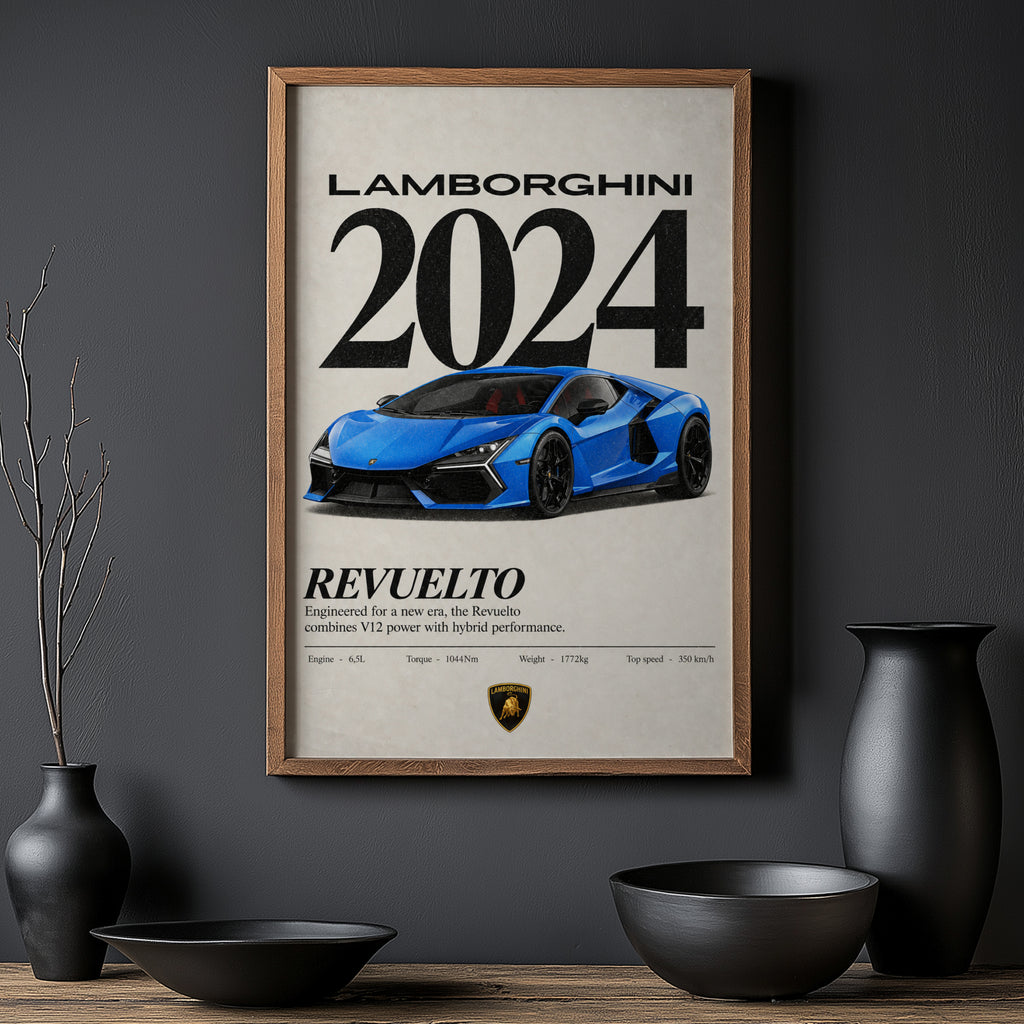 Vintage Lamborghini Revuelto Print, Car Wall Art