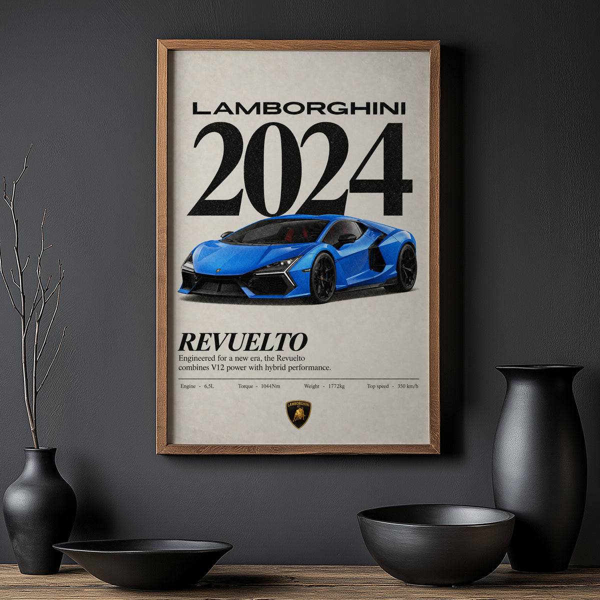 Vintage Lamborghini Revuelto Print, Car Wall Art