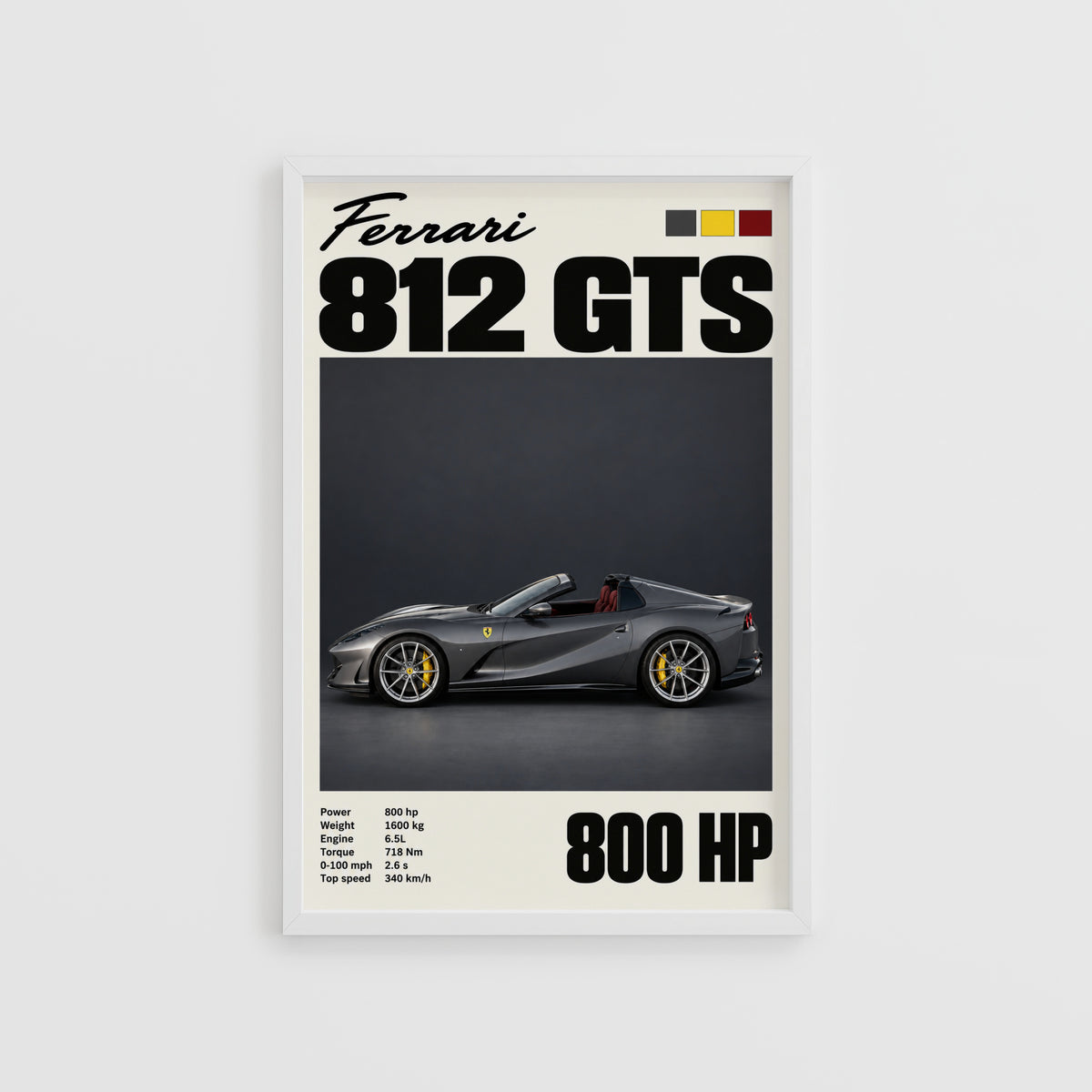 Vintage Ferrari 812 GTS Print, Car Wall Art