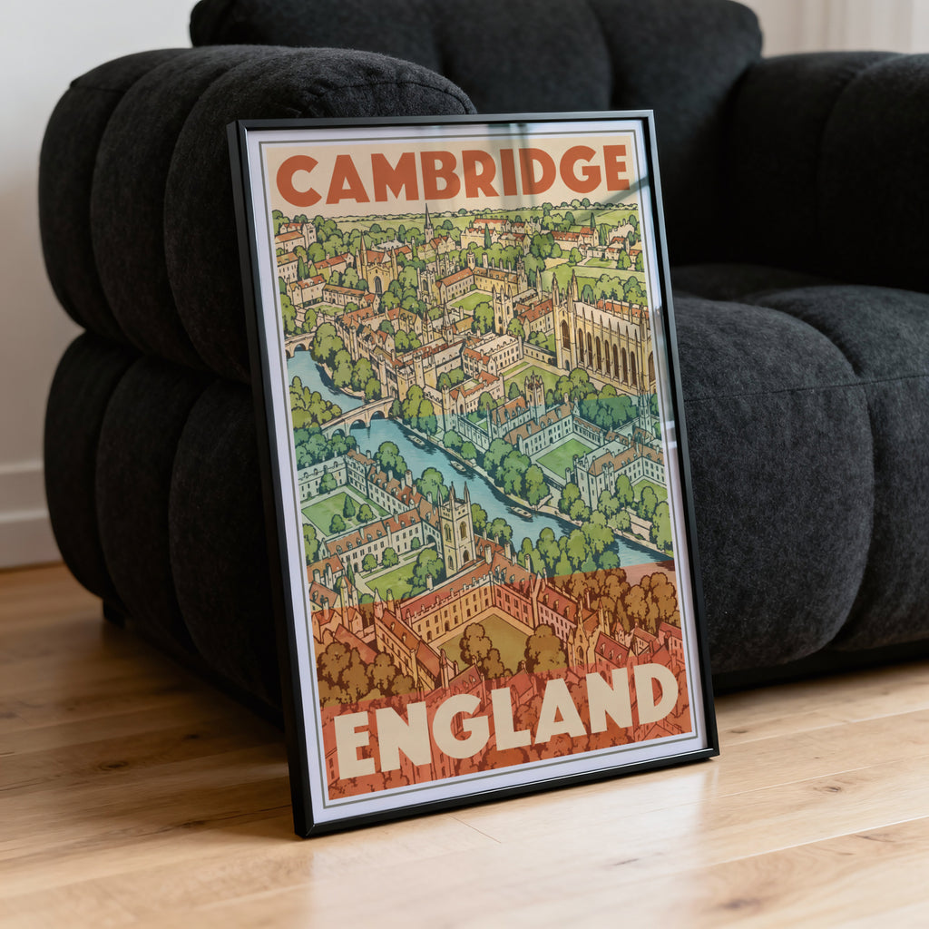 Vintage Cambridge England Poster, Travel Wall Art Print