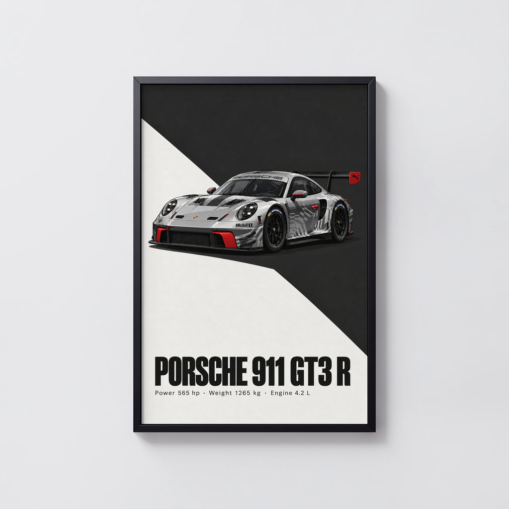 Vintage Porsche 911 GT3 R Print, Racing Car Art