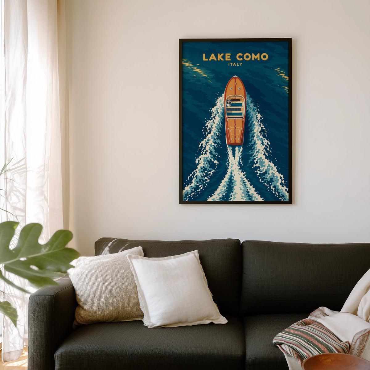 Vintage Lake Como Italy Poster, Boat Wall Art Print