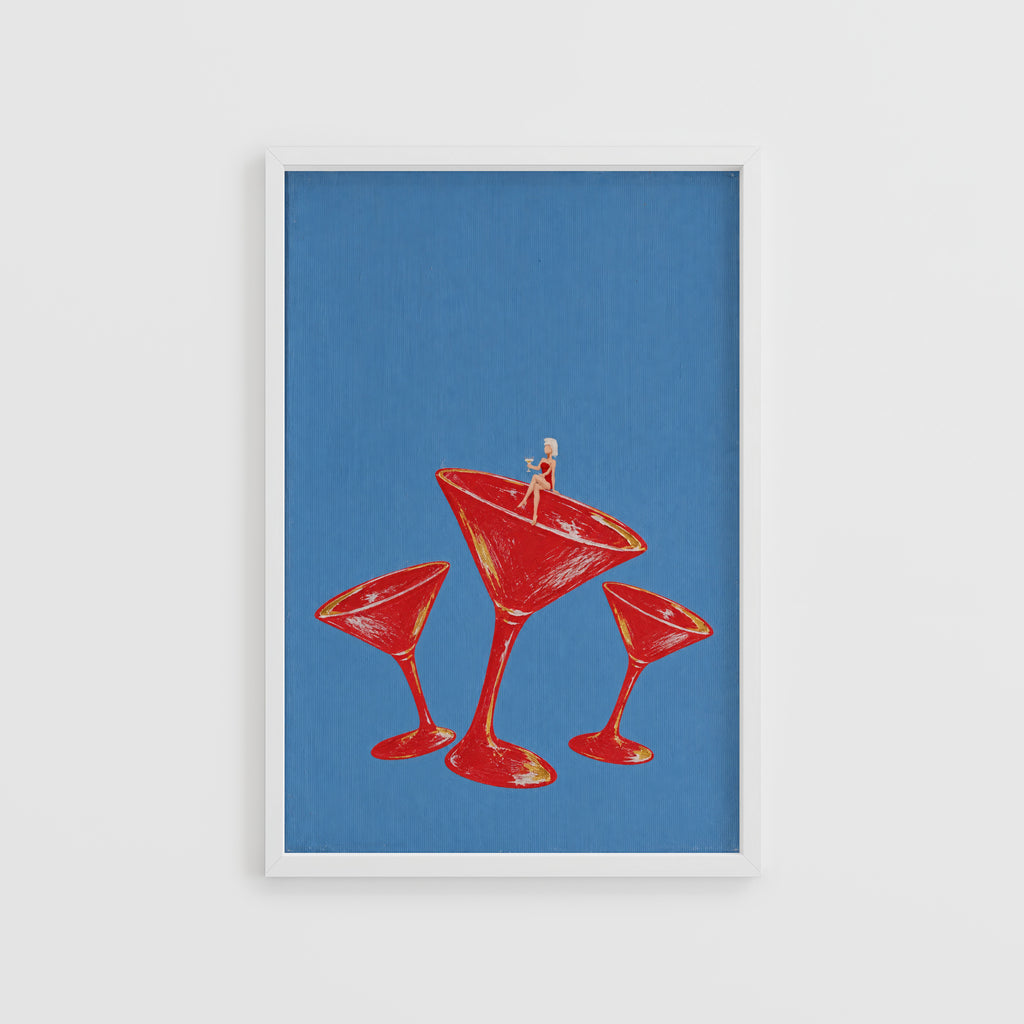 Vintage Cocktail Print Poster, Red Martini Glass Wall Art