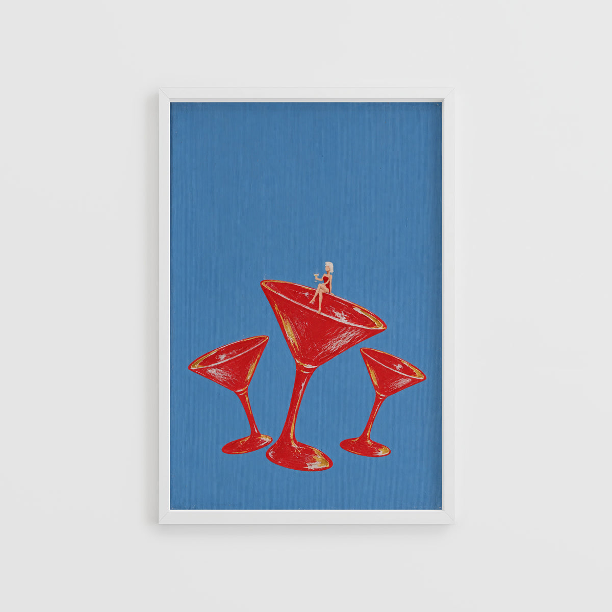 Vintage Cocktail Print Poster, Red Martini Glass Wall Art