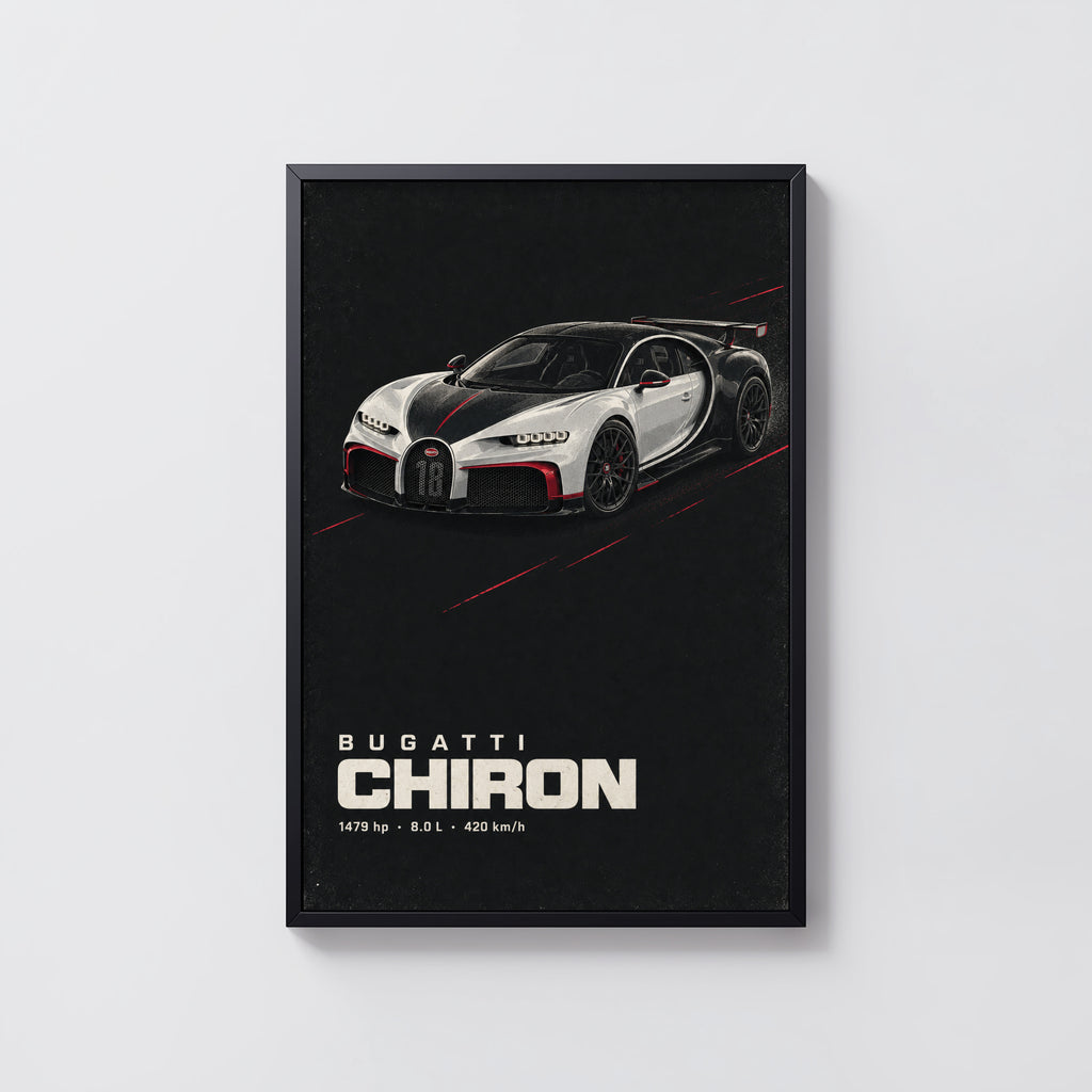 Vintage Bugatti Chiron Print, Supercar Wall Art