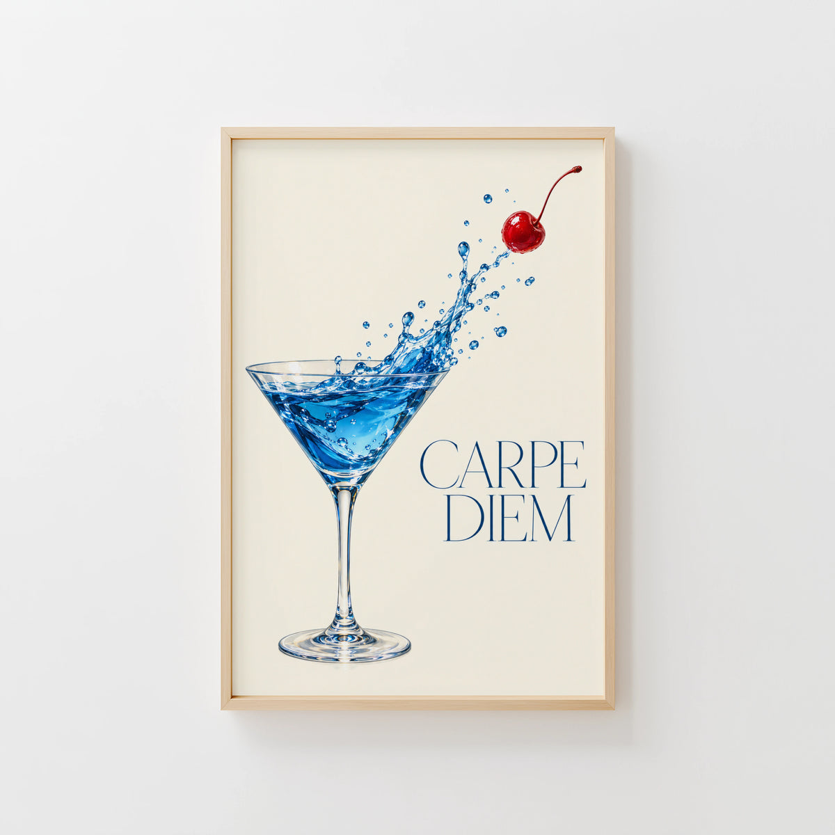 Vintage Cocktail Print Poster, Blue Martini Wall Art