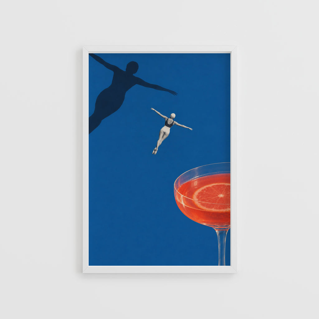 Vintage Cocktail Print Poster, Retro Swimmer Wall Art