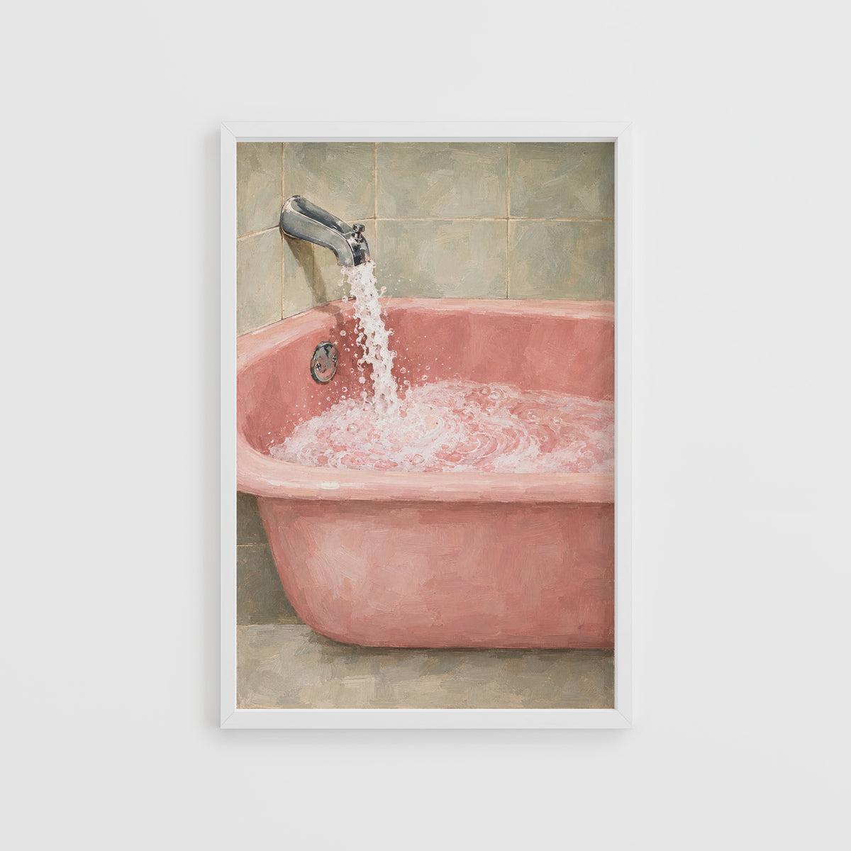 Vintage Pink Bathtub Print, Retro Bathroom Poster