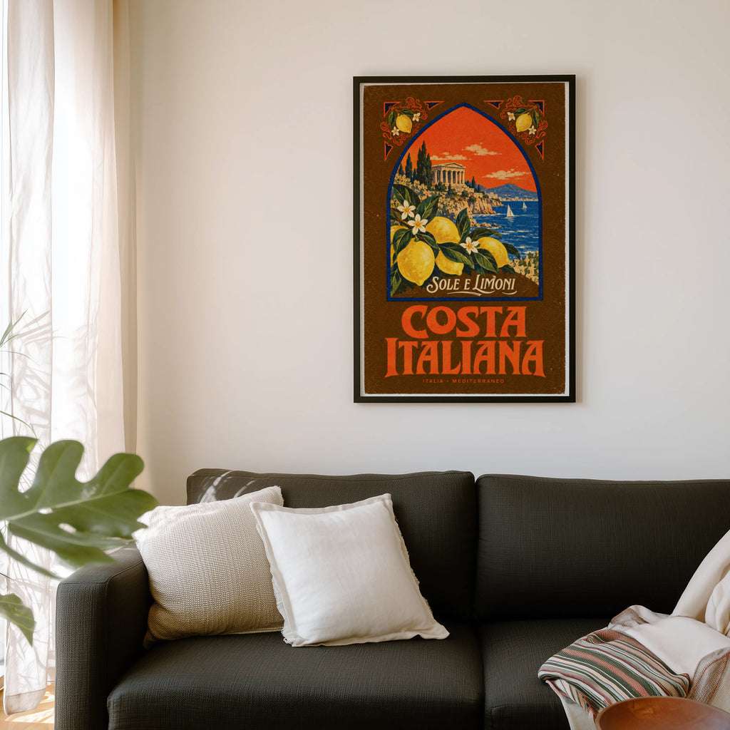 Vintage Italy Costa Italiana Print, Lemon Poster