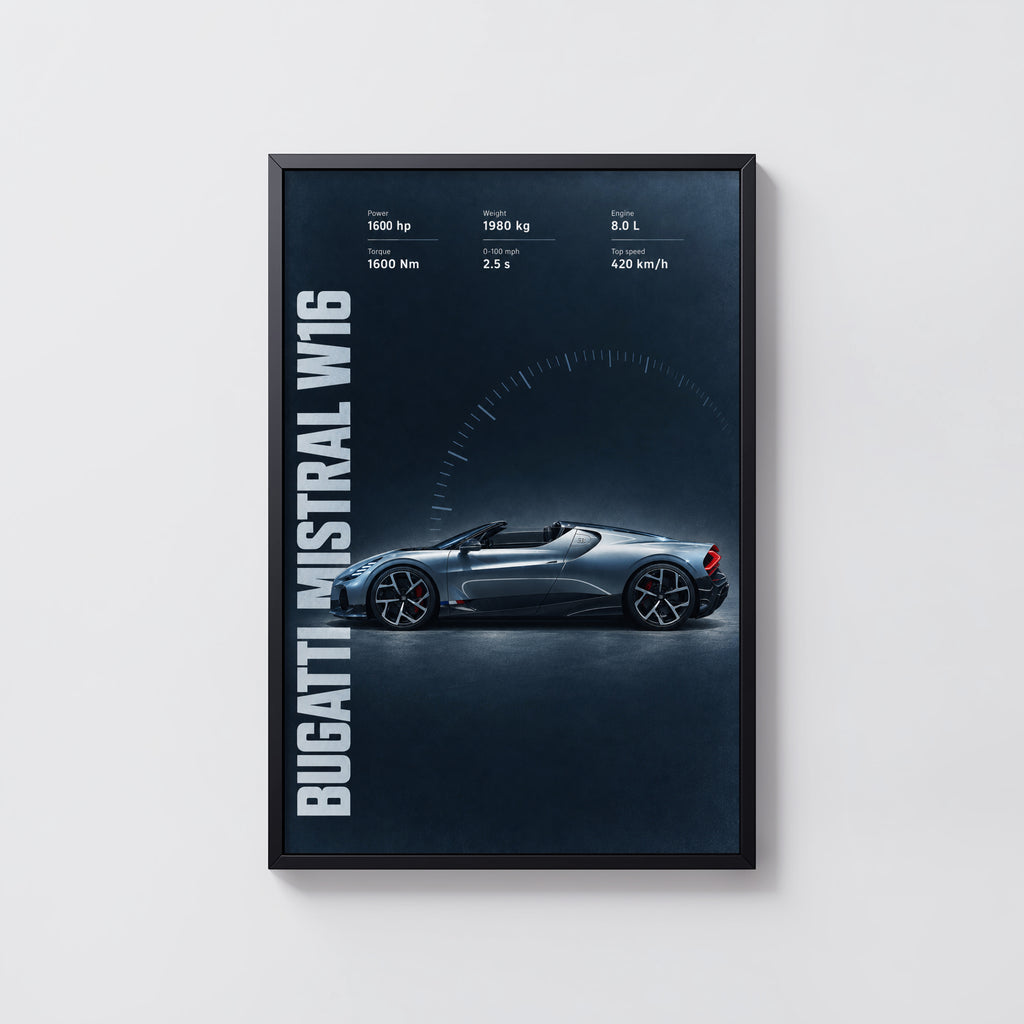 Vintage Bugatti Mistral W16 Print, Supercar Art