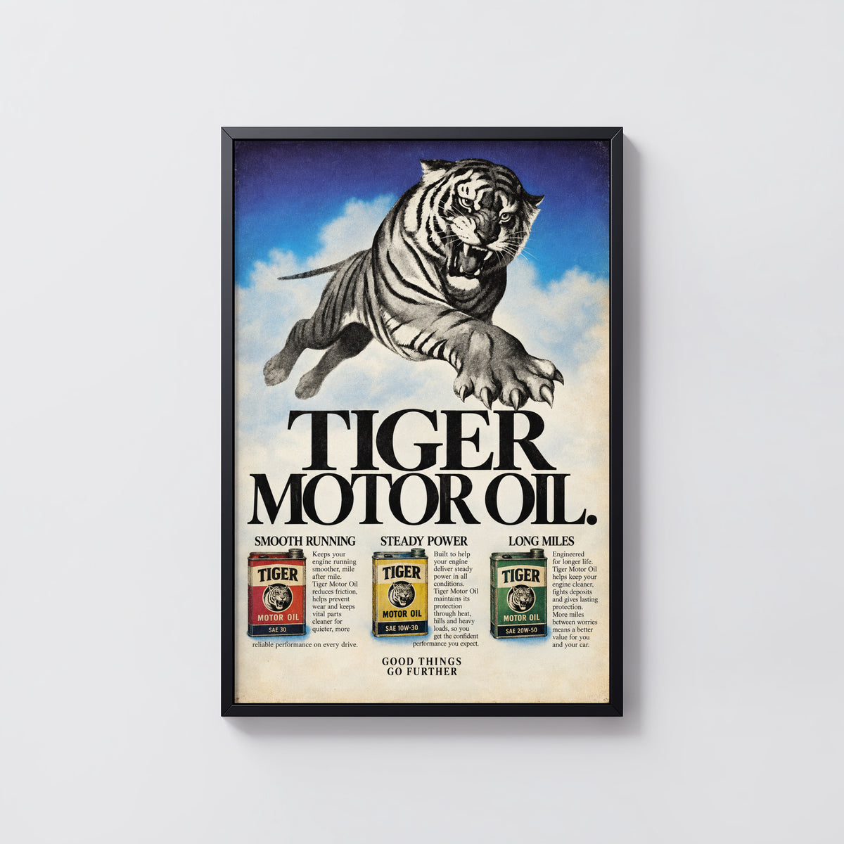 Vintage Tiger Poster, Motor Oil Advert Wall Art, Print