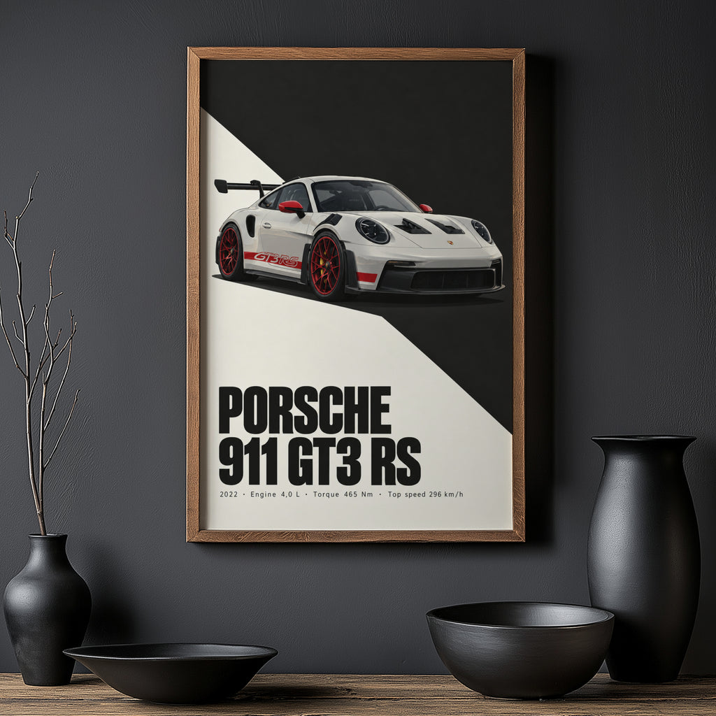 Vintage Porsche 911 GT3 RS Print, Car Wall Art