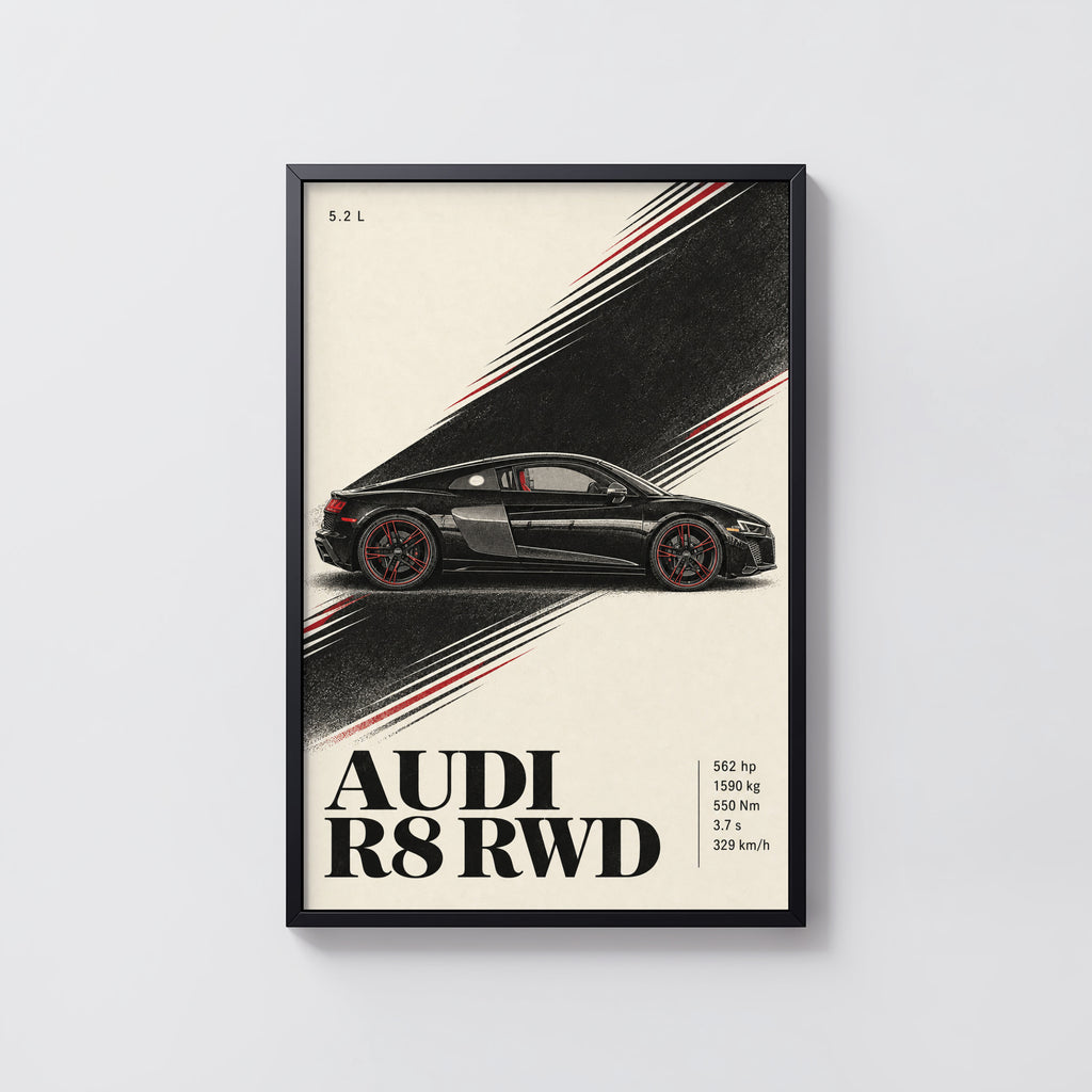 Vintage Audi R8 RWD Print, Car Poster, Supercar Wall Art