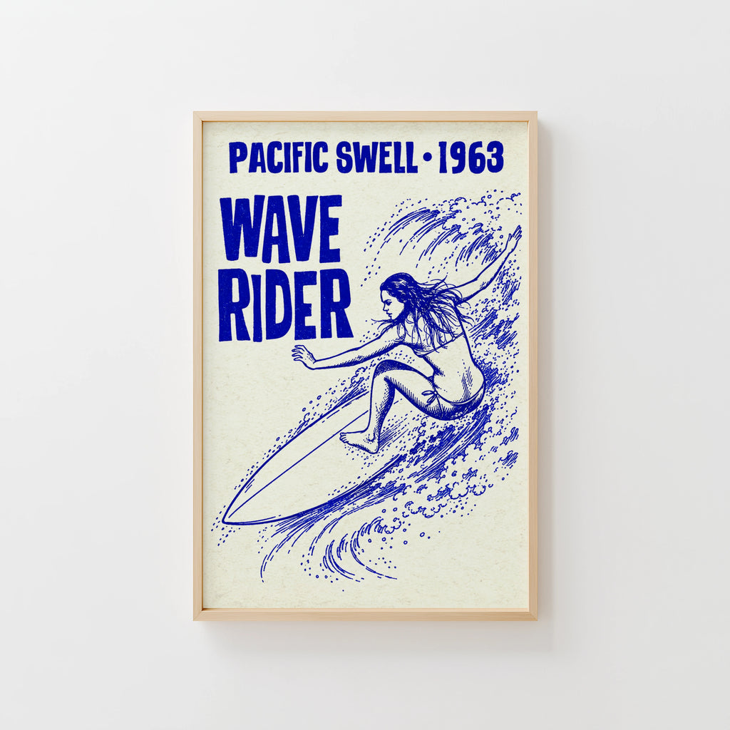 Vintage Surf Print, Wave Rider Surfer Girl Poster