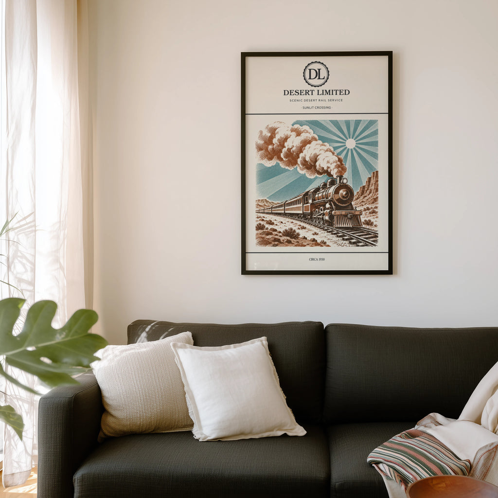 Vintage Steam Train Print Poster, Desert Rail Wall Art