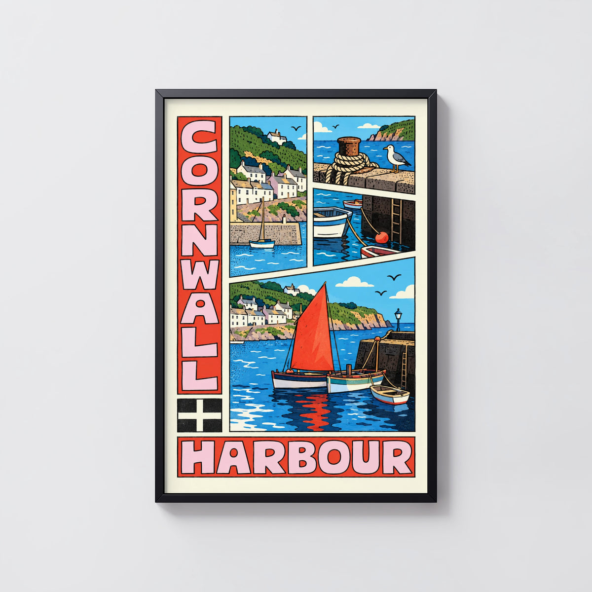 Vintage Cornwall Harbour Poster, Cornish Coast Wall Art