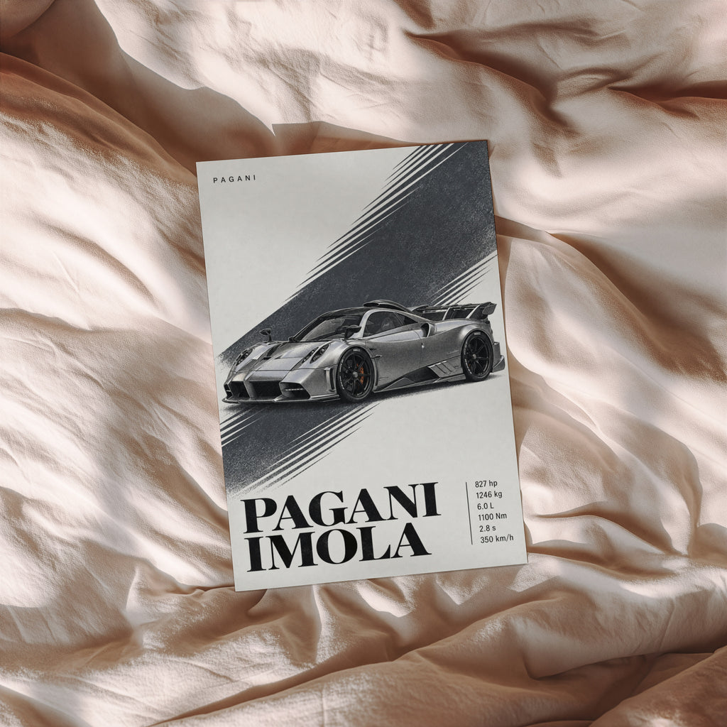 Vintage Pagani Imola Print, Supercar Wall Art