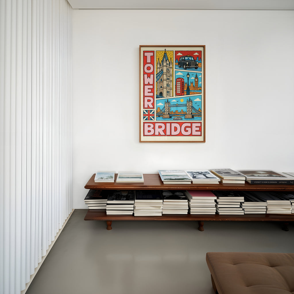 Vintage Tower Bridge London Poster, Colourful Wall Art Print