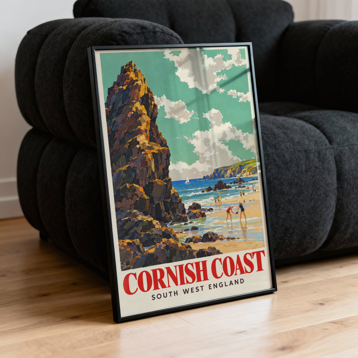 Vintage Cornish Coast Poster, Seaside Wall Art, Beach Print