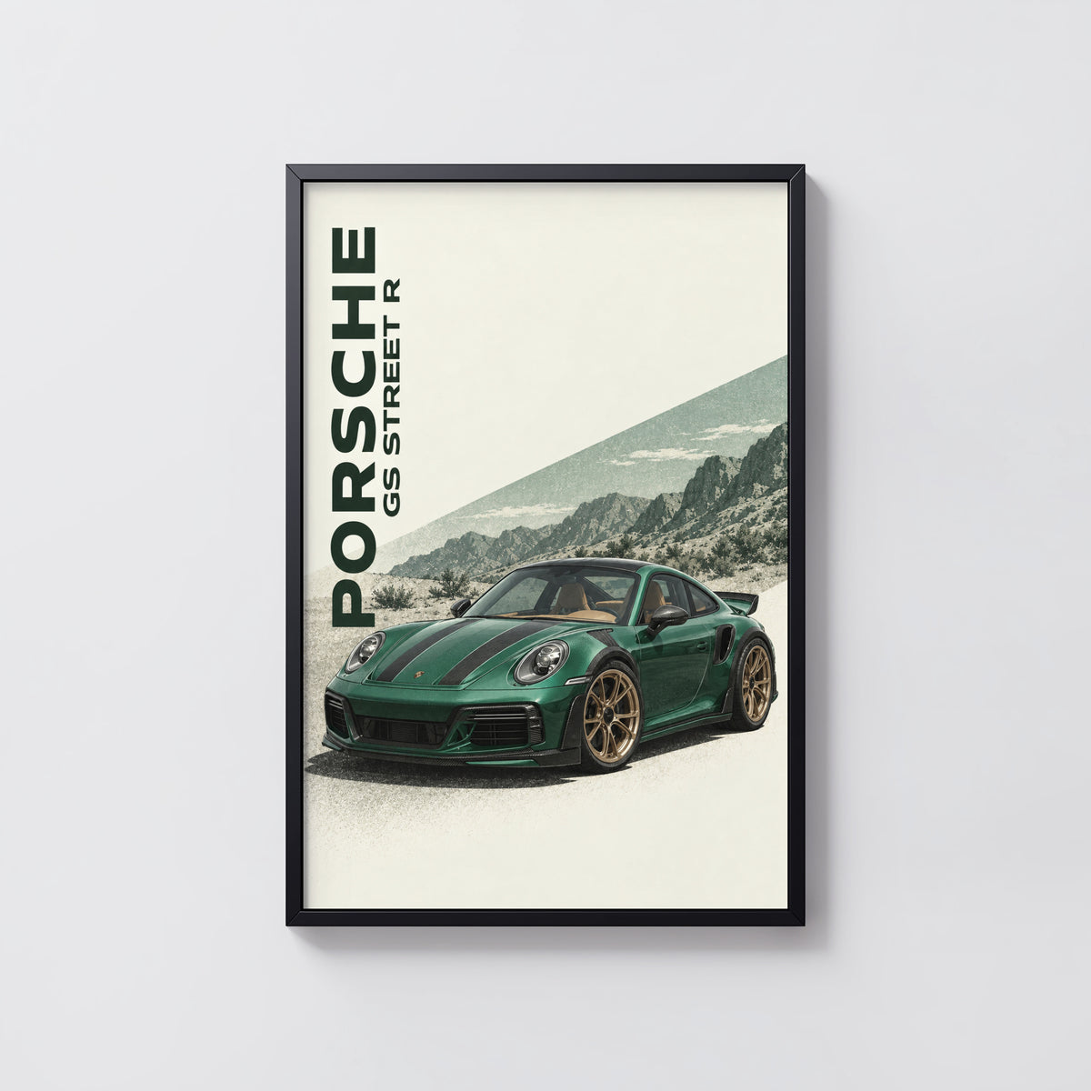 Vintage Porsche GS Street R Print, Green Car Art