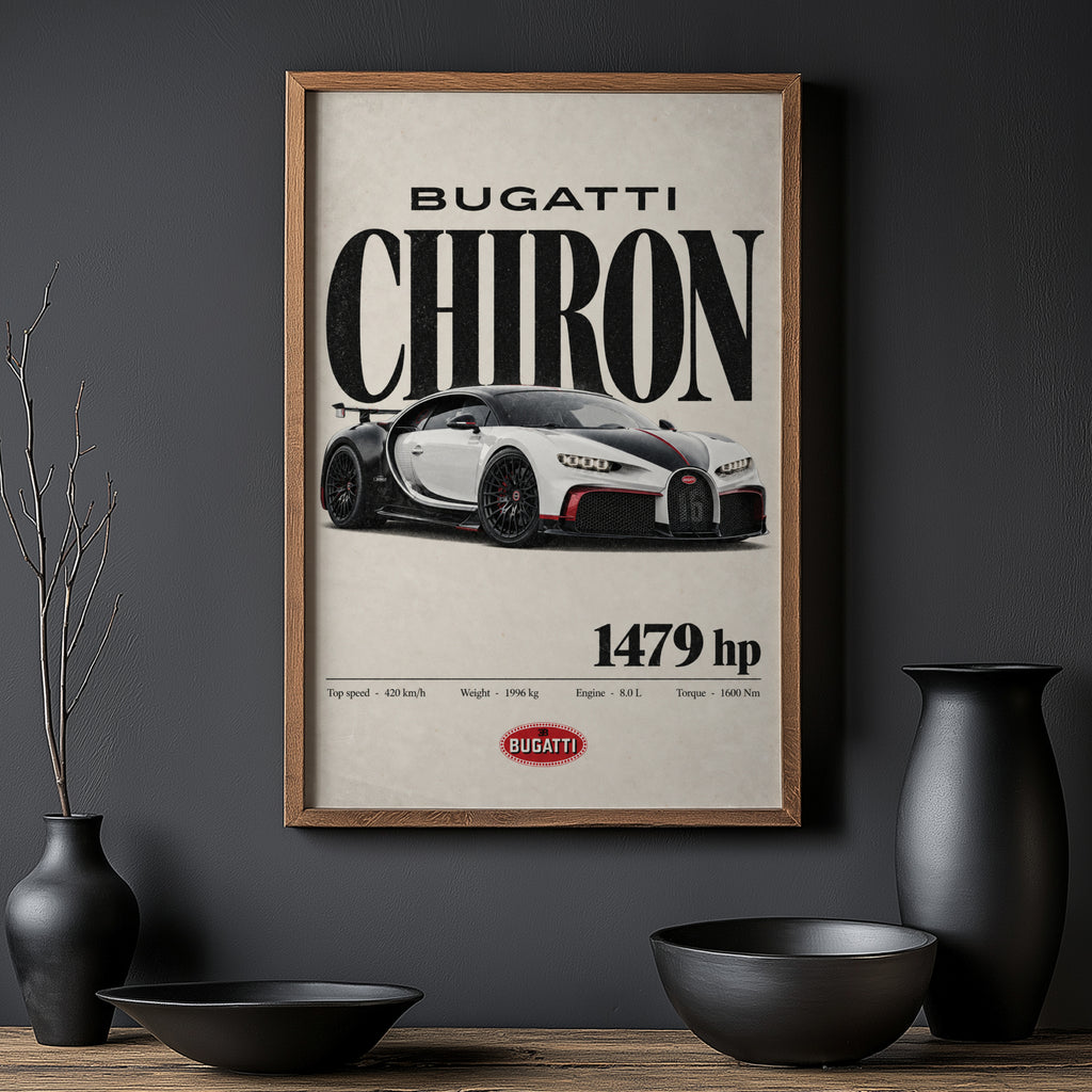 Vintage Bugatti Chiron Print, Supercar Wall Art