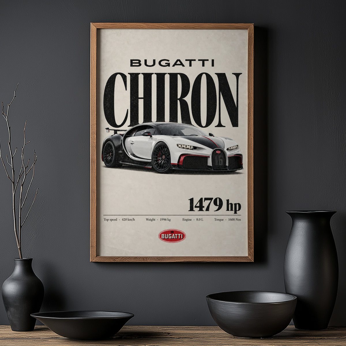 Vintage Bugatti Chiron Print, Supercar Wall Art