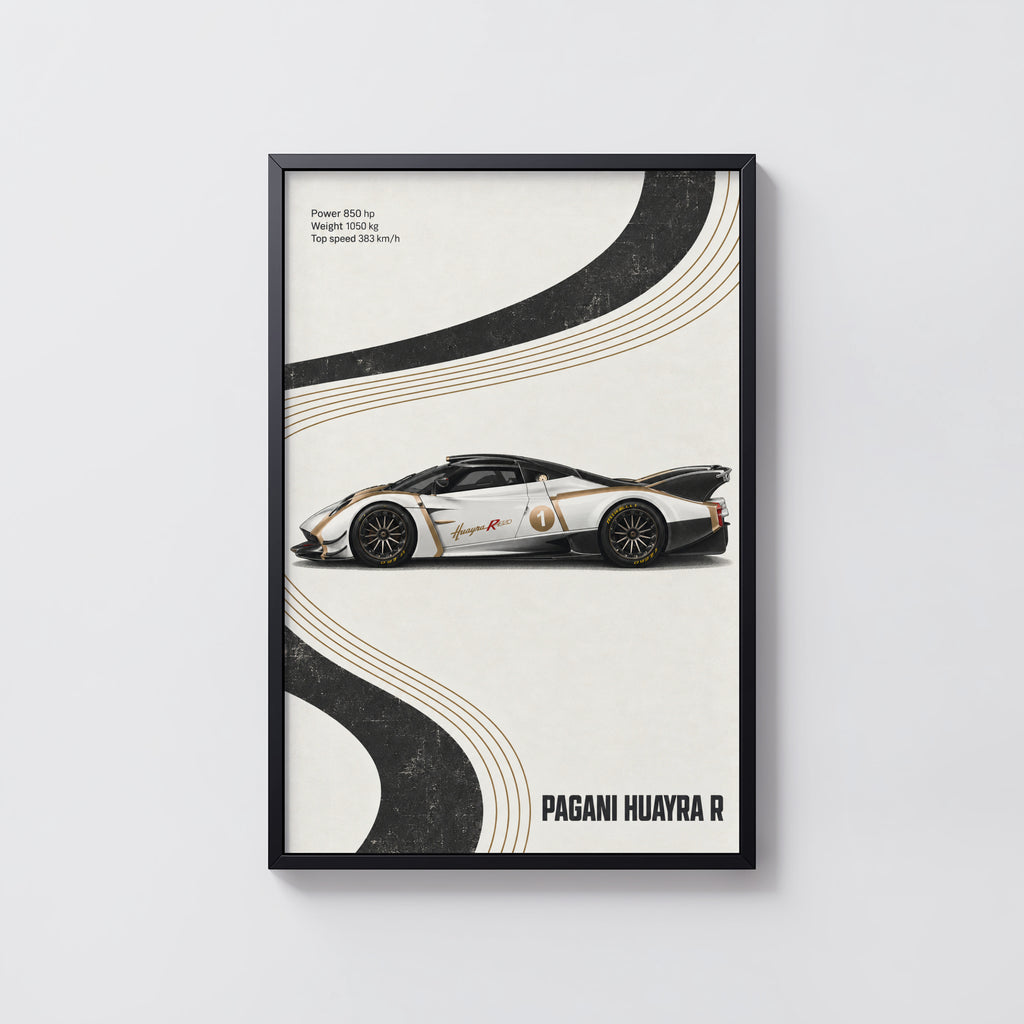 Vintage Pagani Huayra R Print, Supercar Wall Art