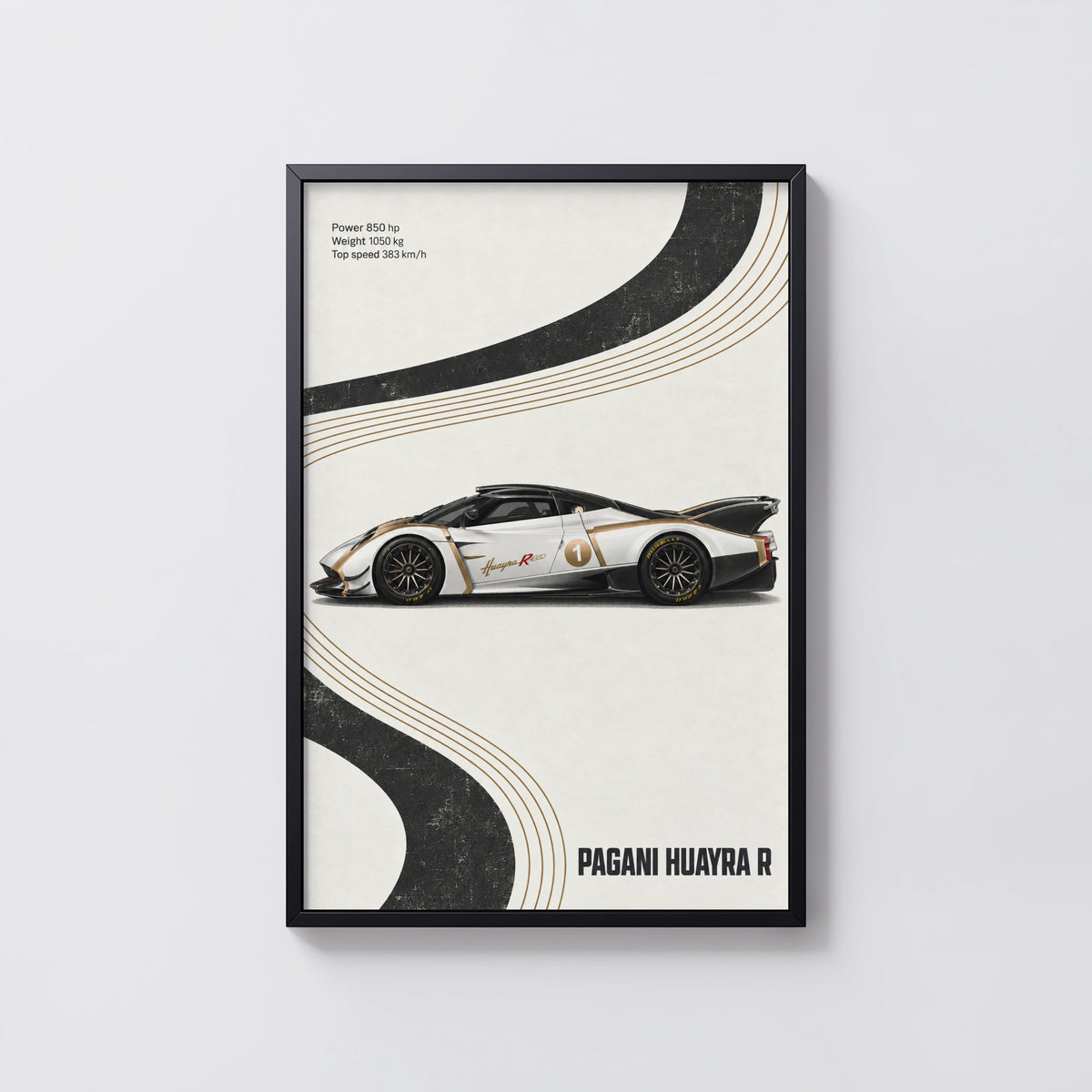 Vintage Pagani Huayra R Print, Supercar Wall Art