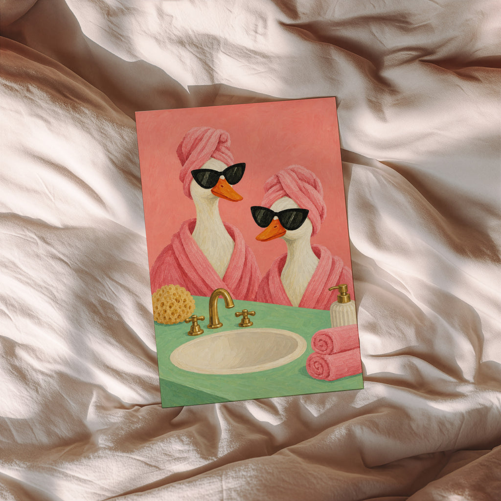 Vintage Bathroom Duck Print and Poster, Funny Wall Art