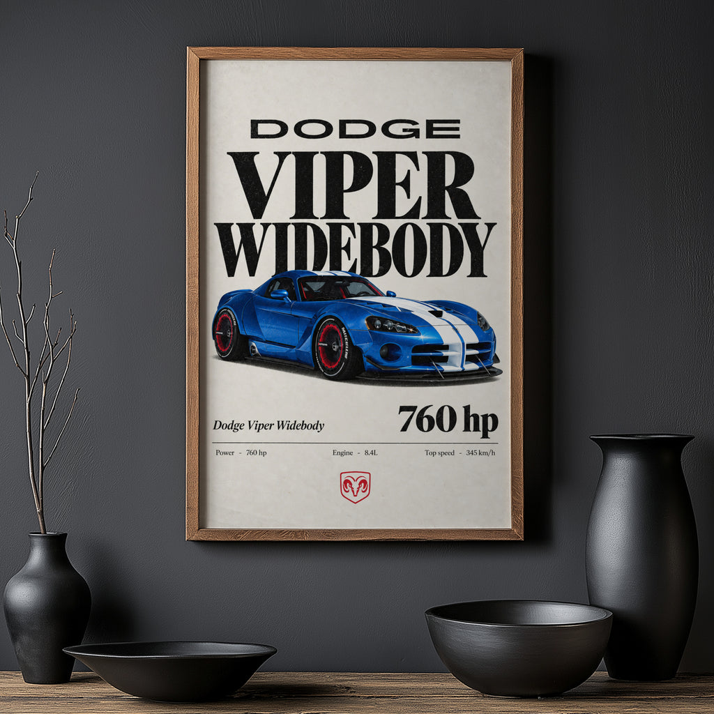 Vintage Dodge Viper Widebody Print, Car Wall Art