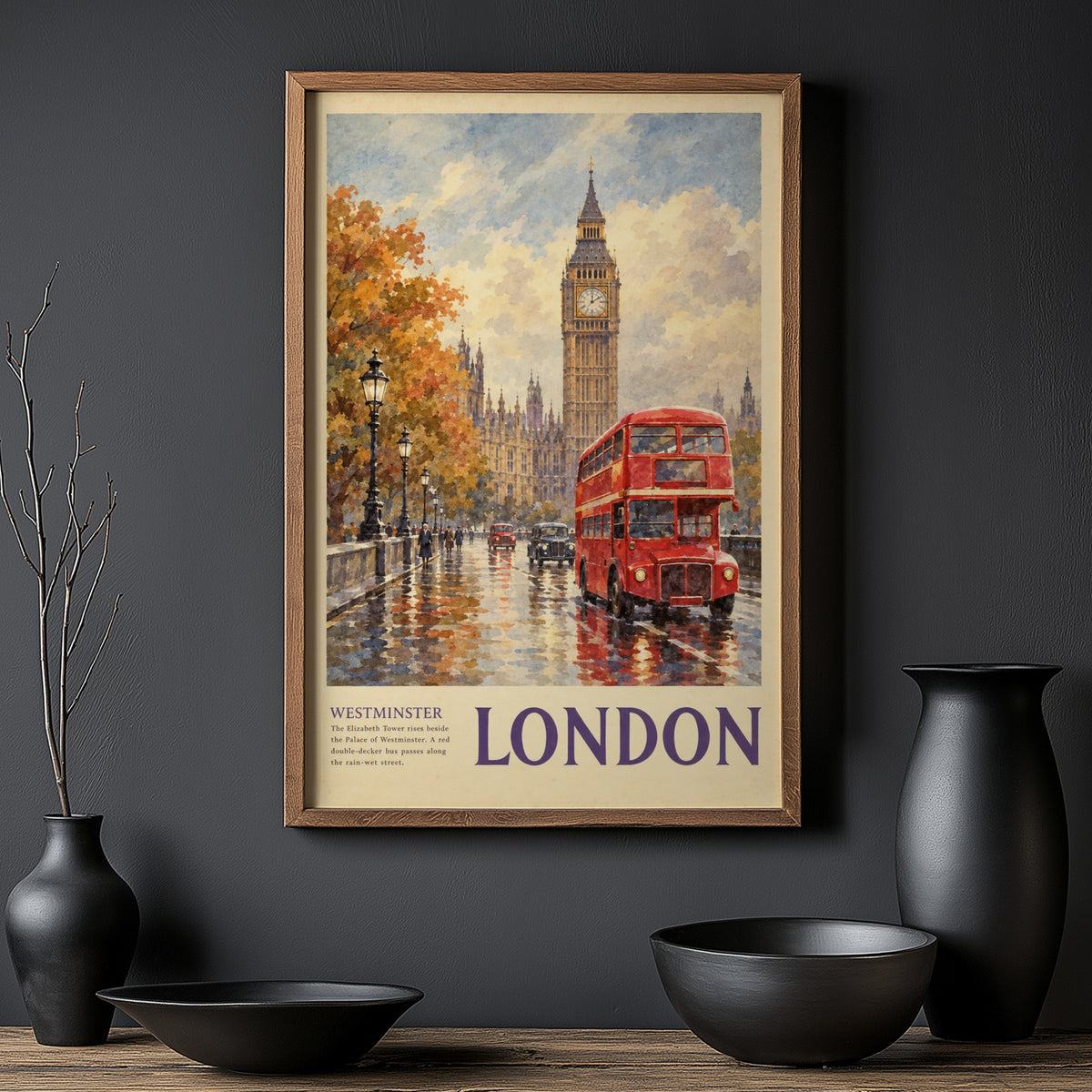 Vintage London Poster, Westminster Wall Art, Big Ben Print