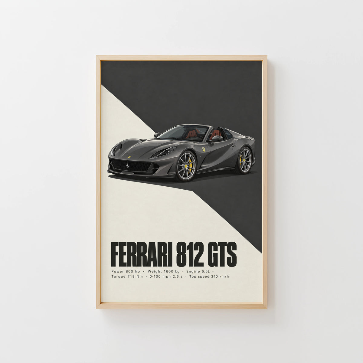 Vintage Ferrari 812 GTS Print, Supercar Wall Art