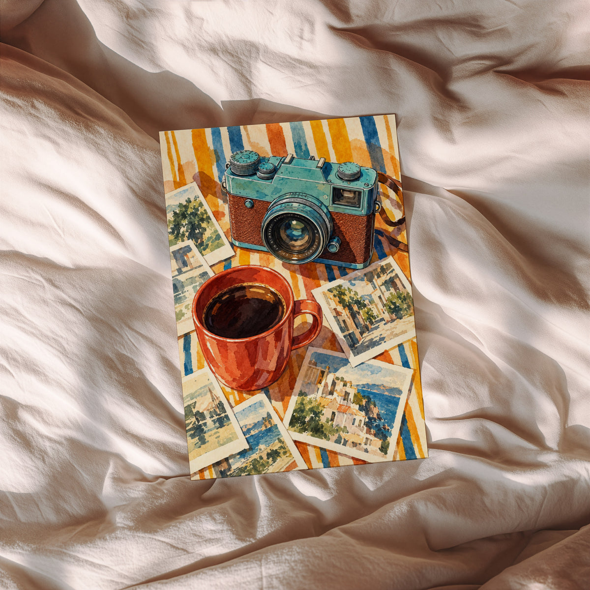 Vintage Coffee Print Poster, Retro Camera Wall Art