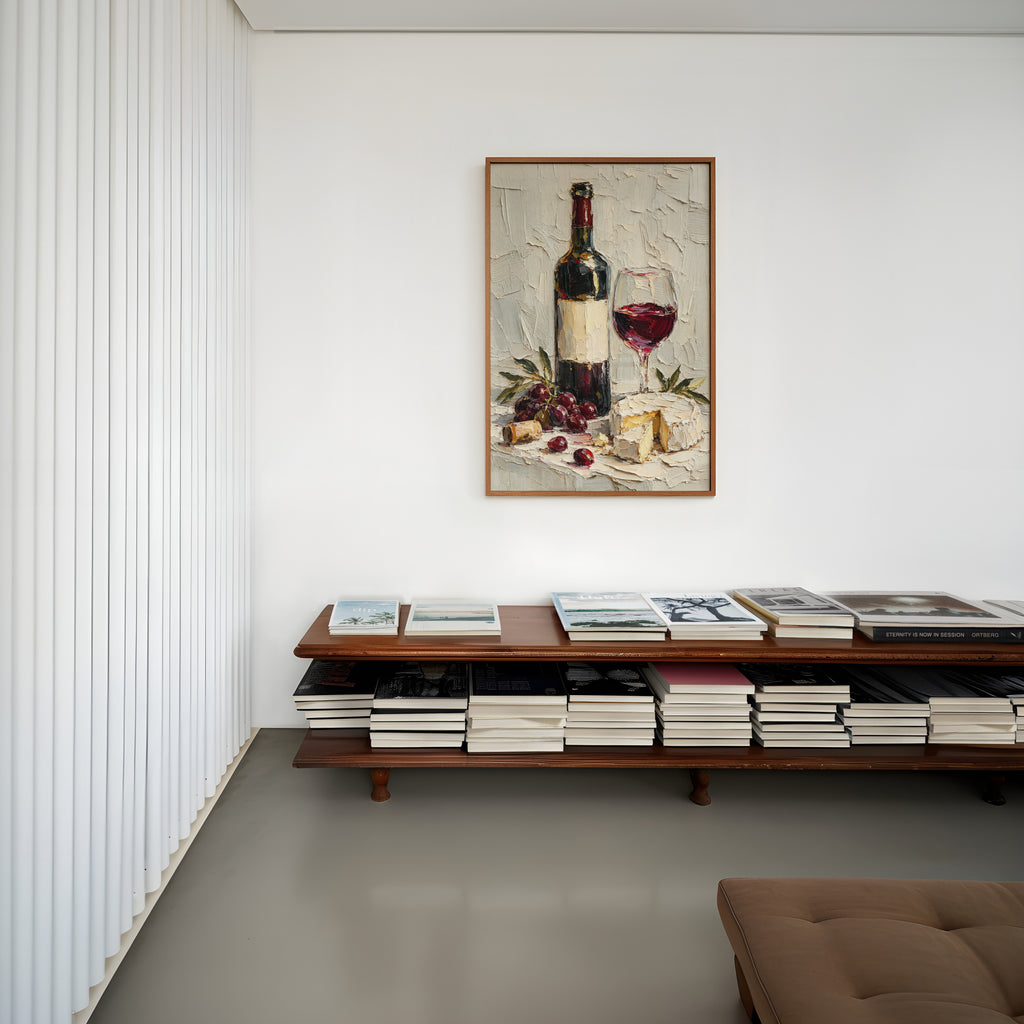 Vintage Wine Print Poster, Red Wine & Cheese Wall Art