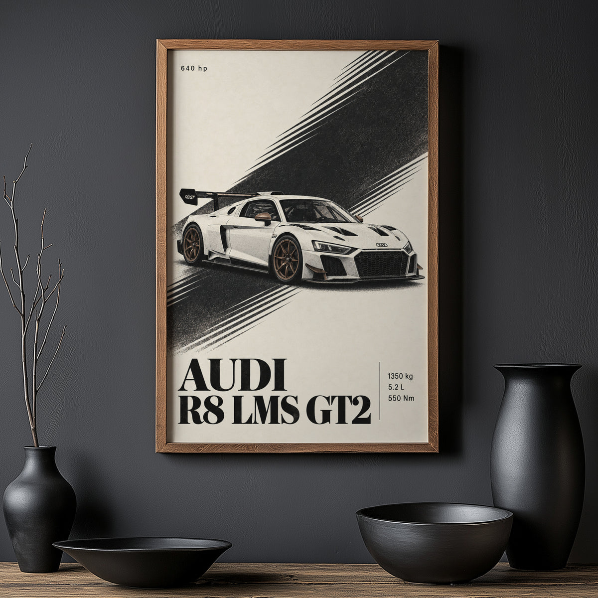Vintage Audi R8 LMS GT2 Print, Racing Car Art