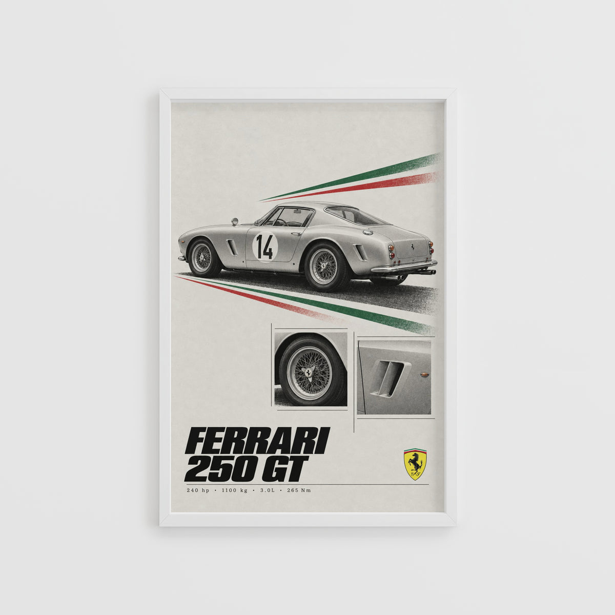 Vintage Ferrari 250 GT Print, Poster, Car Wall Art