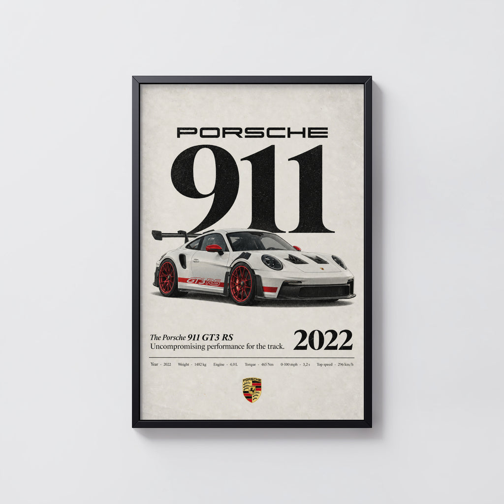 Vintage Porsche 911 GT3 RS Print, Car Poster Wall Art