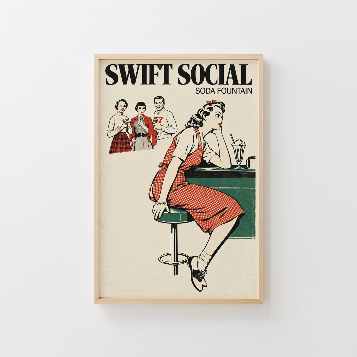 Vintage Soda Fountain Poster, Retro Diner Wall Art Print