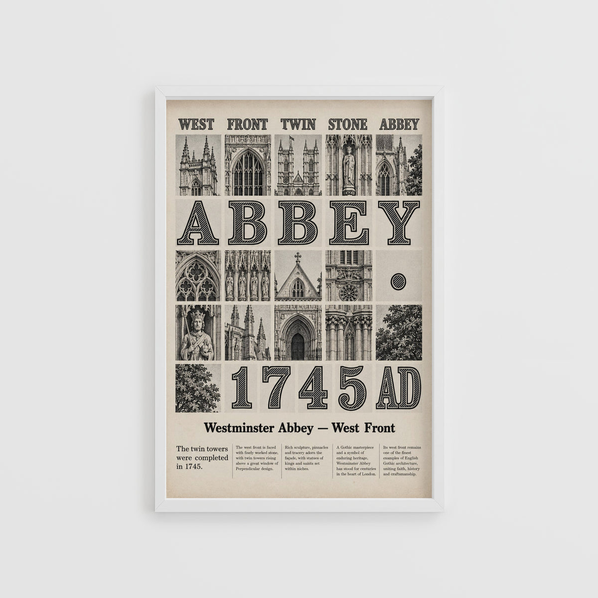 Vintage Westminster Abbey Poster, Gothic Print