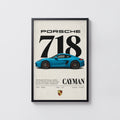 Vintage Print, Porsche 718 Cayman Blue Car Art