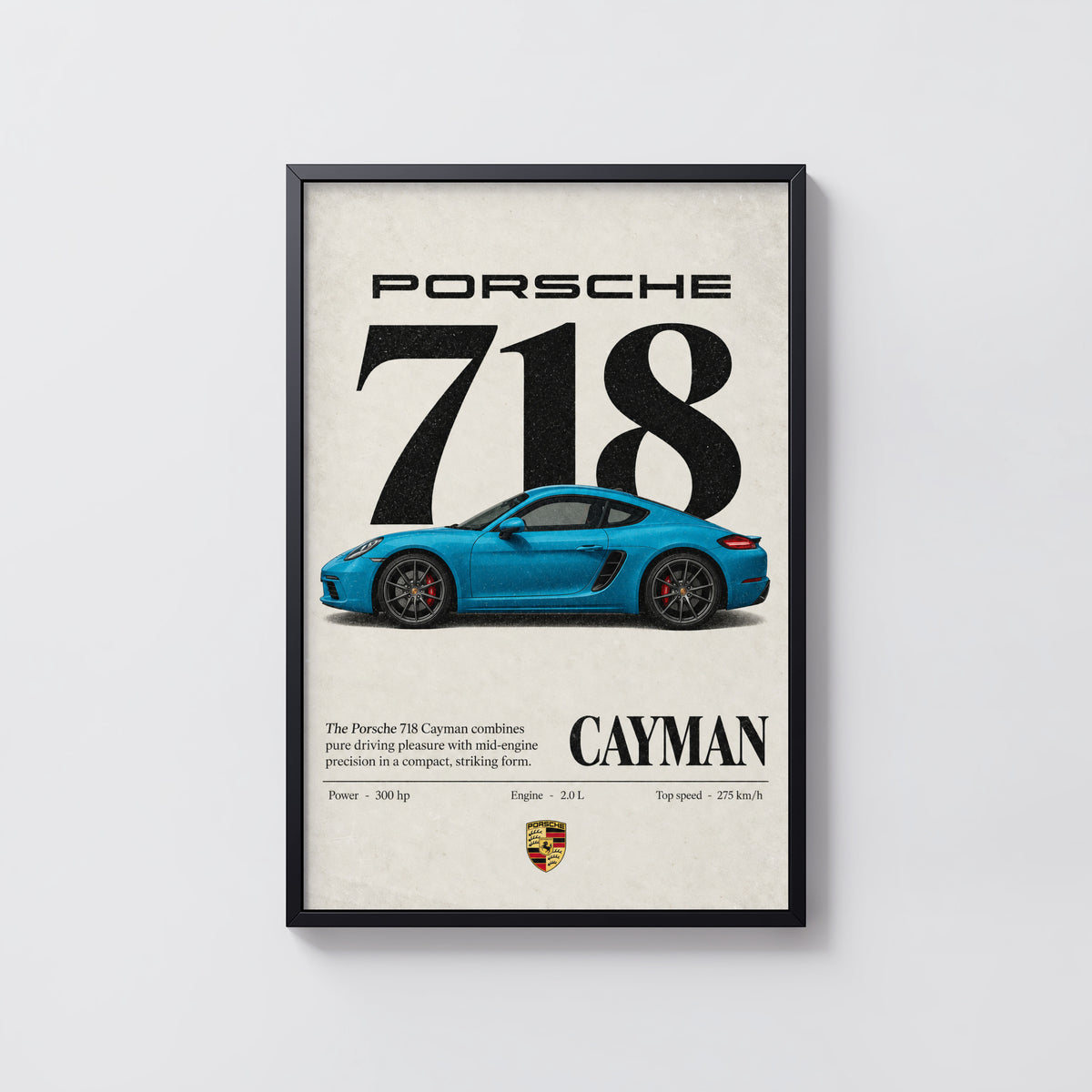 Vintage Print, Porsche 718 Cayman Blue Car Art