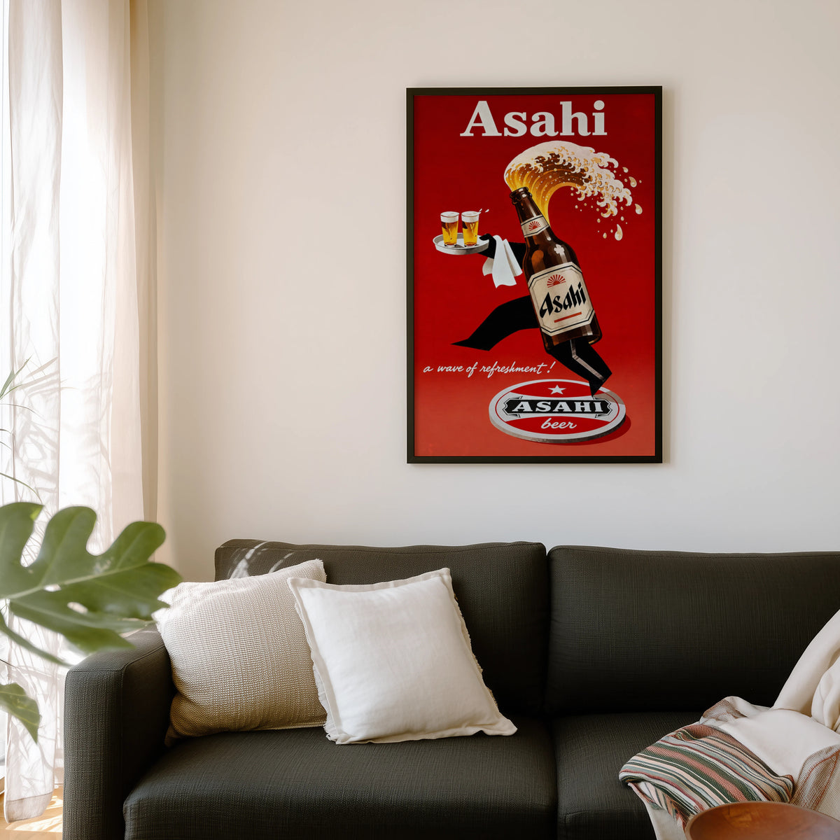 Vintage Asahi Beer Print, Retro Beer Poster